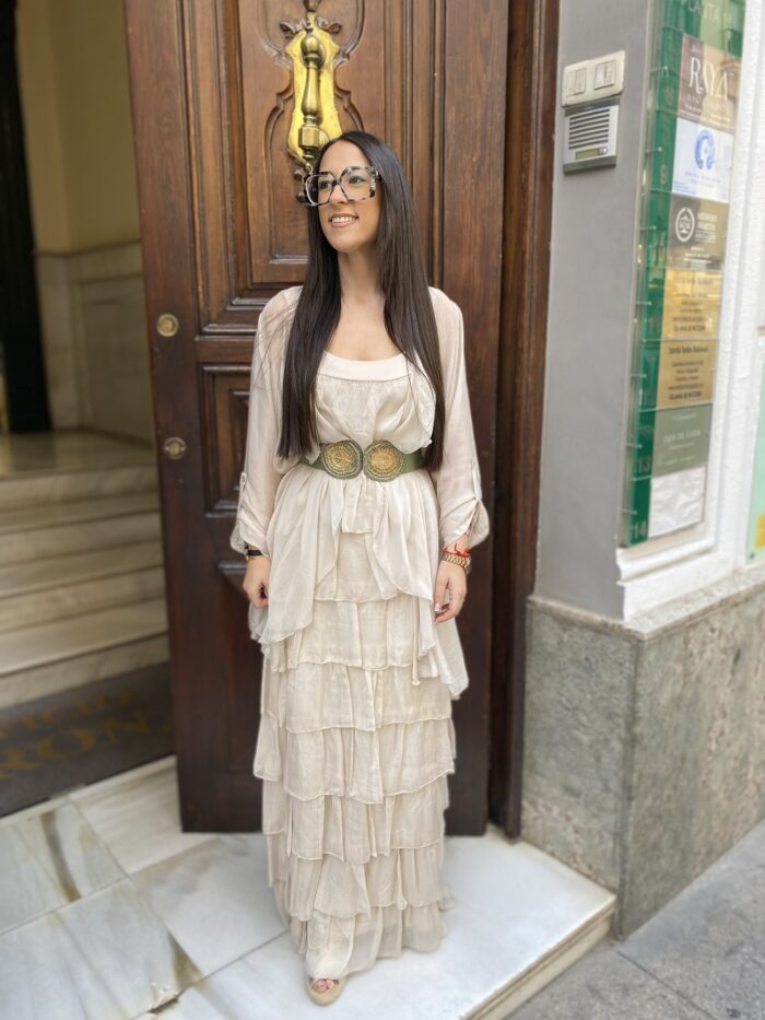 Vestido volante seda cintura goma