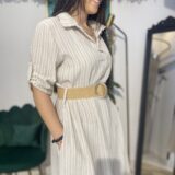 Vestido camisero rallas cinturón rafia - Imagen 2