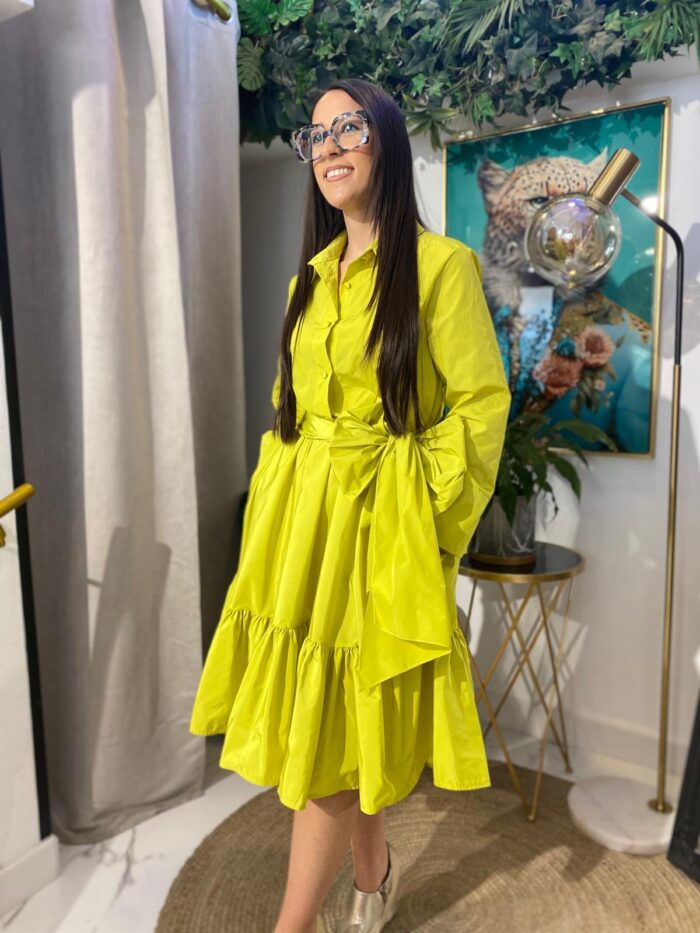 Vestido camisero tafetán bajo volante corto - Imagen 4