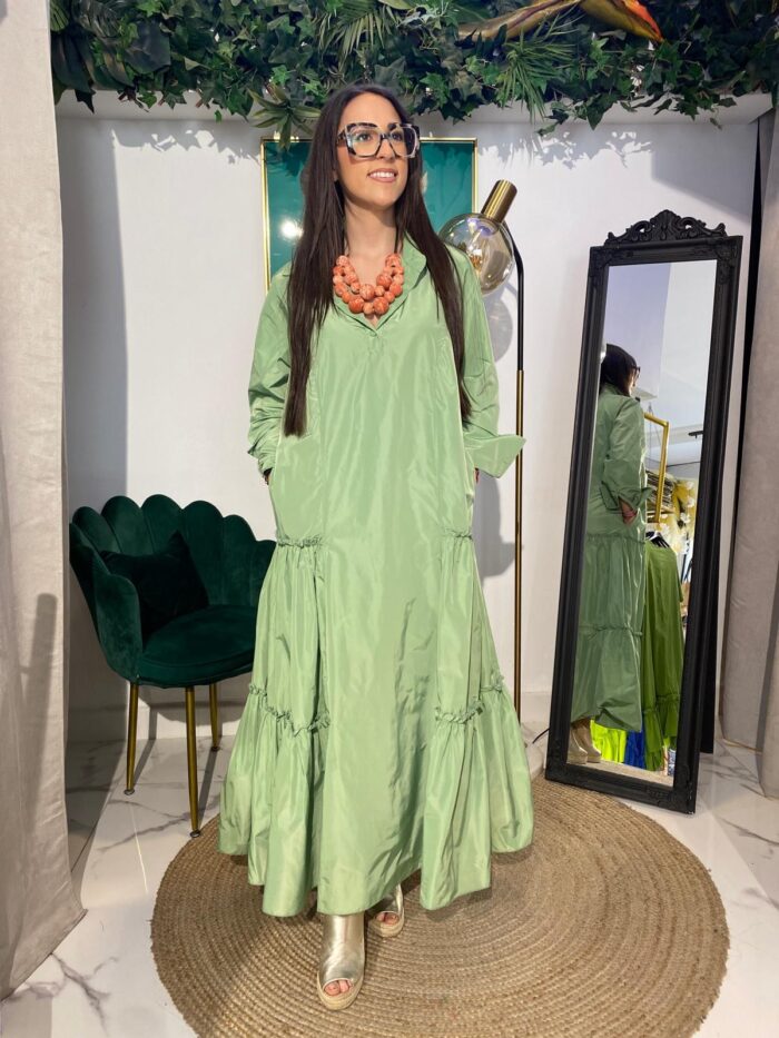 Vestido midi tafetán volantes laterales - Imagen 4