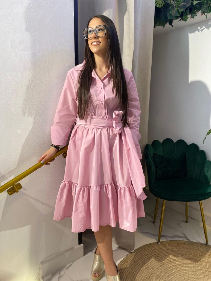 Vestido camisero tafetán bajo volante corto - Imagen 9