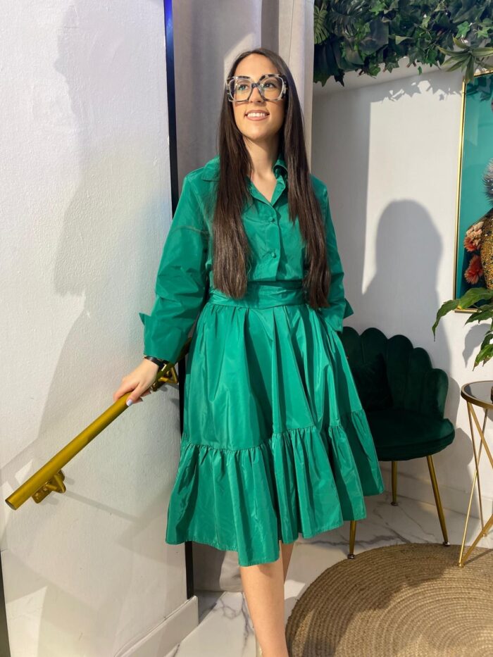 Vestido camisero tafetán bajo volante corto - Imagen 13