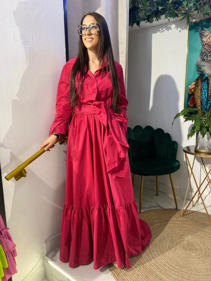 Vestido camisero tafetán bajo volante largo - Imagen 14