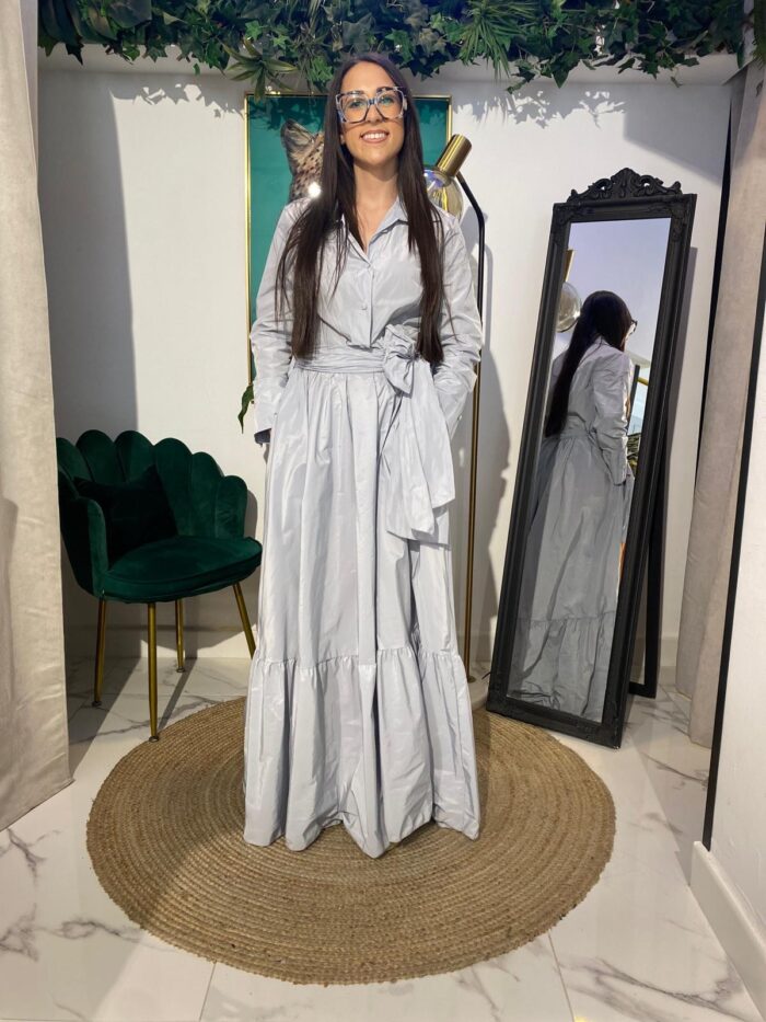 Vestido camisero tafetán bajo volante largo - Imagen 12