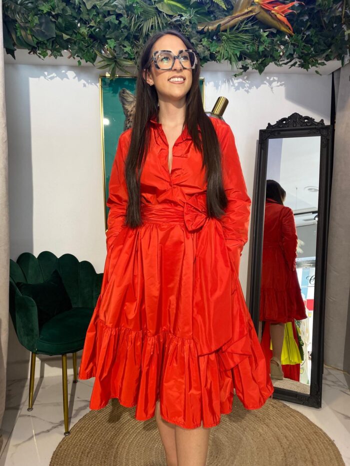 Vestido camisero tafetán bajo volante corto - Imagen 3