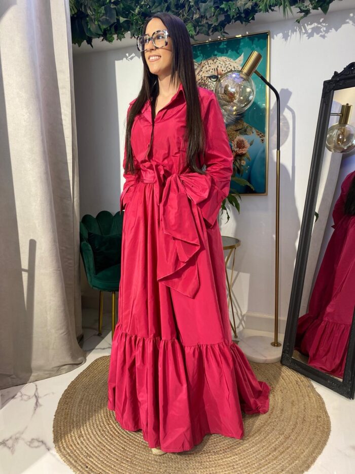Vestido camisero tafetán bajo volante largo - Imagen 15