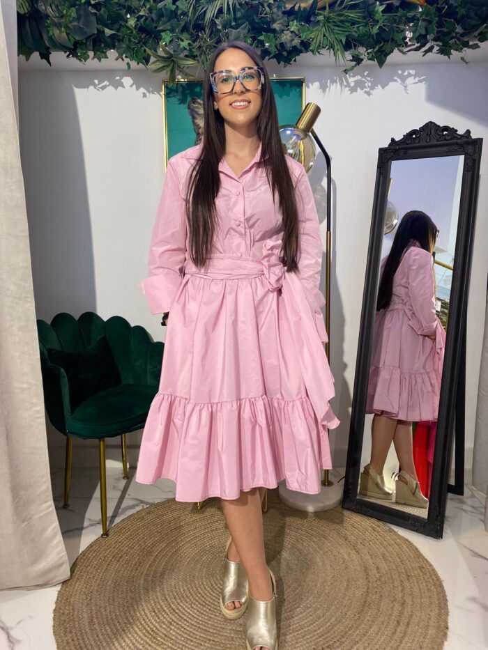 Vestido camisero tafetán bajo volante corto - Imagen 8