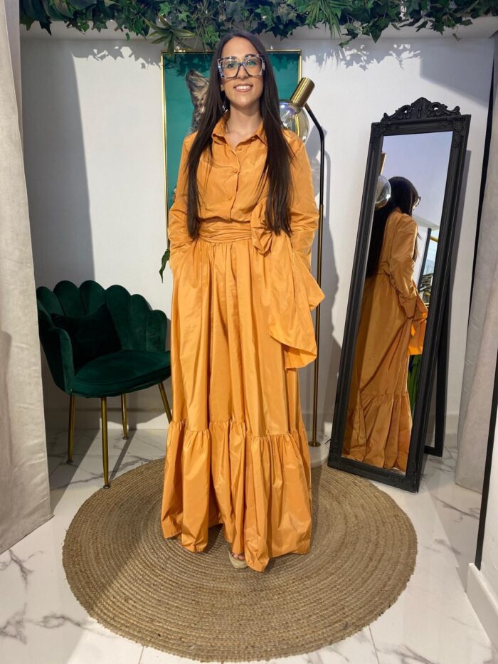 Vestido camisero tafetán bajo volante largo - Imagen 8