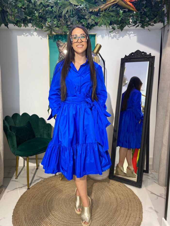 Vestido camisero tafetán bajo volante corto - Imagen 14