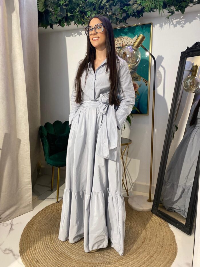 Vestido camisero tafetán bajo volante largo - Imagen 11