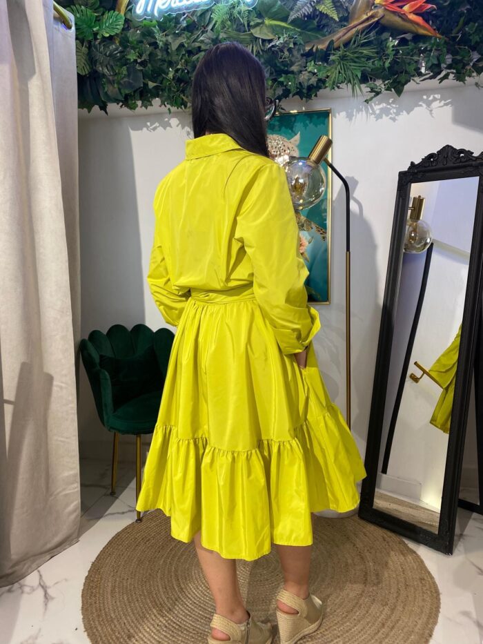 Vestido camisero tafetán bajo volante corto - Imagen 6