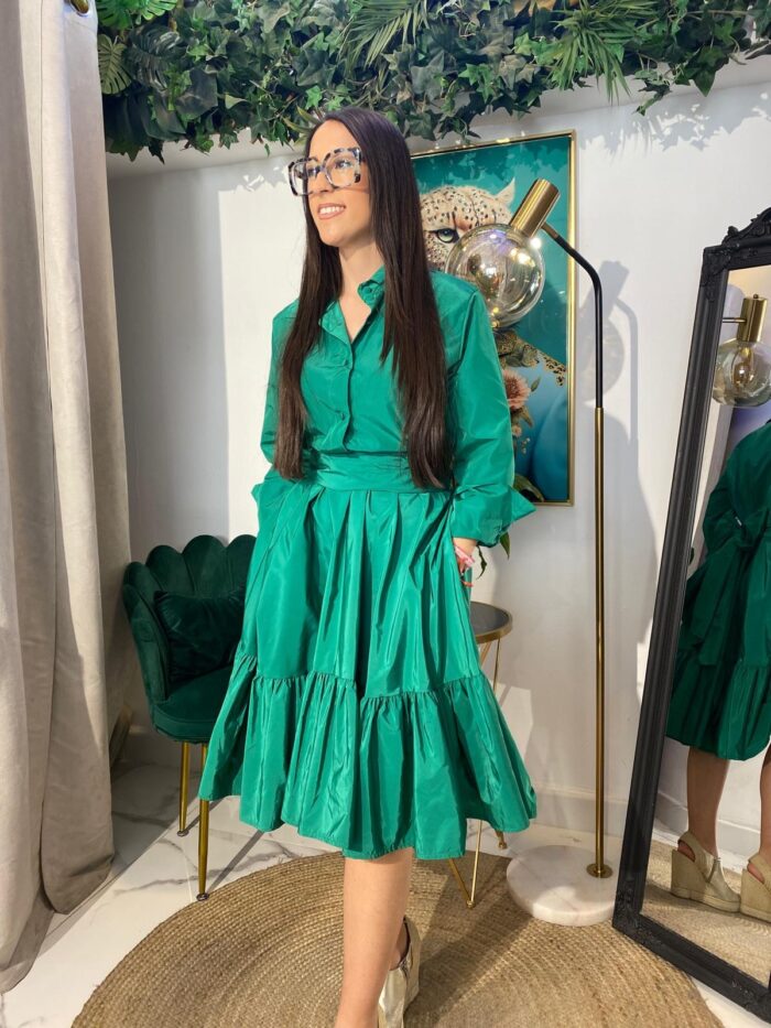 Vestido camisero tafetán bajo volante corto - Imagen 10