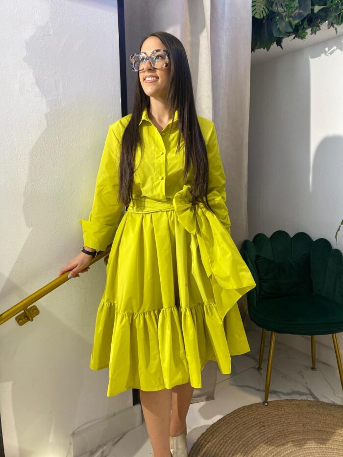 Vestido camisero tafetán bajo volante corto - Imagen 5