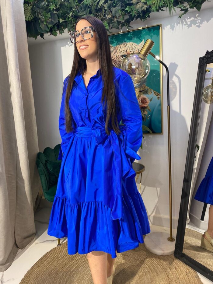 Vestido camisero tafetán bajo volante corto - Imagen 15