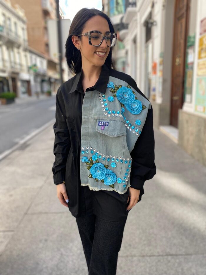 Camisa combinada jeans piedrería
