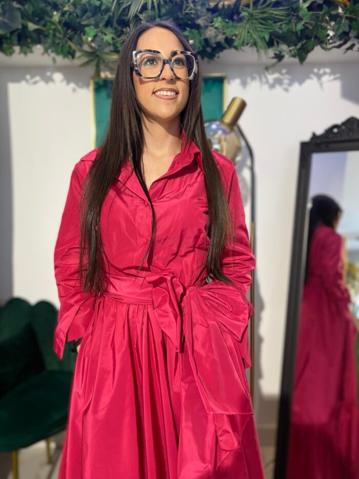 Vestido camisero tafetán bajo volante largo - Imagen 16