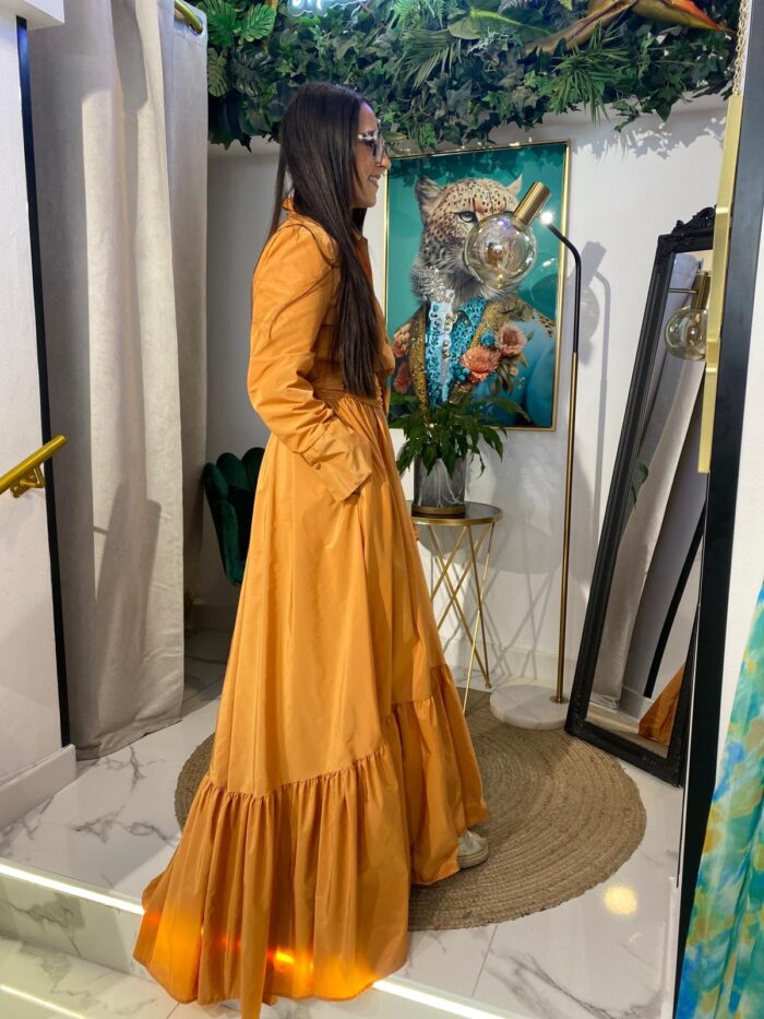 Vestido camisero tafetán bajo volante largo - Imagen 10