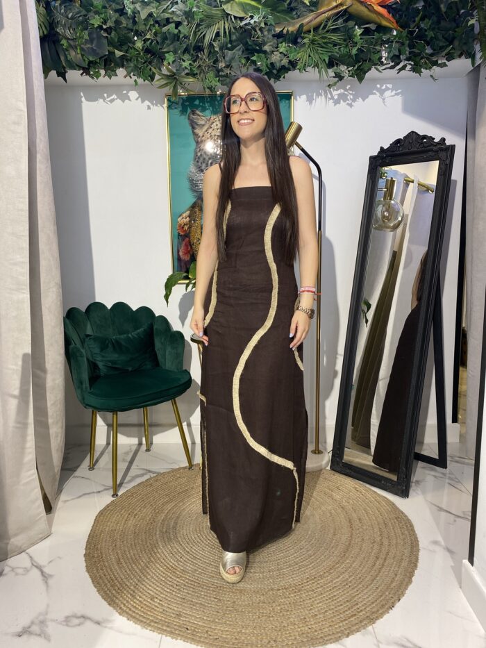 Vestido 100% lino detalles rafia - Imagen 2