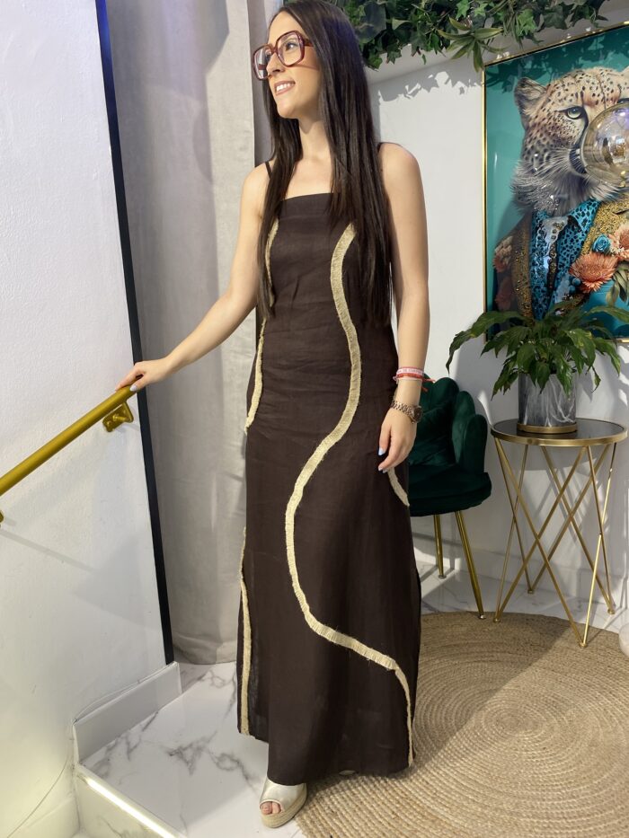 Vestido 100% lino detalles rafia - Imagen 3