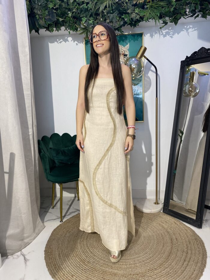 Vestido 100% lino detalles rafia - Imagen 7