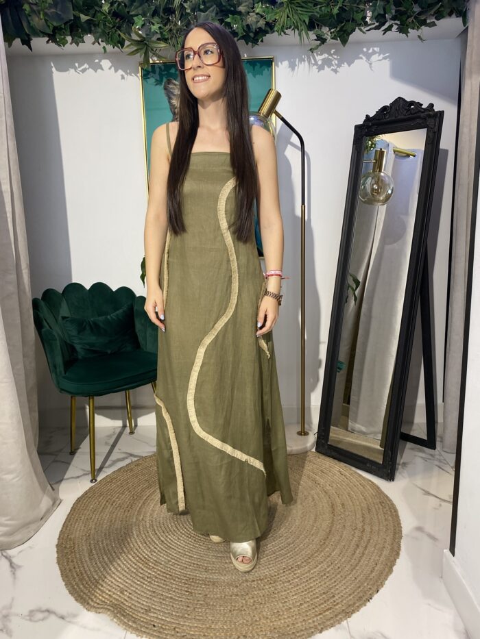 Vestido 100% lino detalles rafia - Imagen 10
