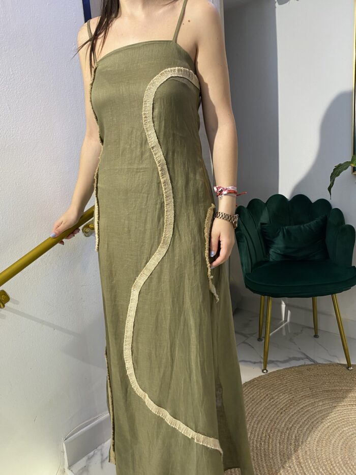 Vestido 100% lino detalles rafia - Imagen 12