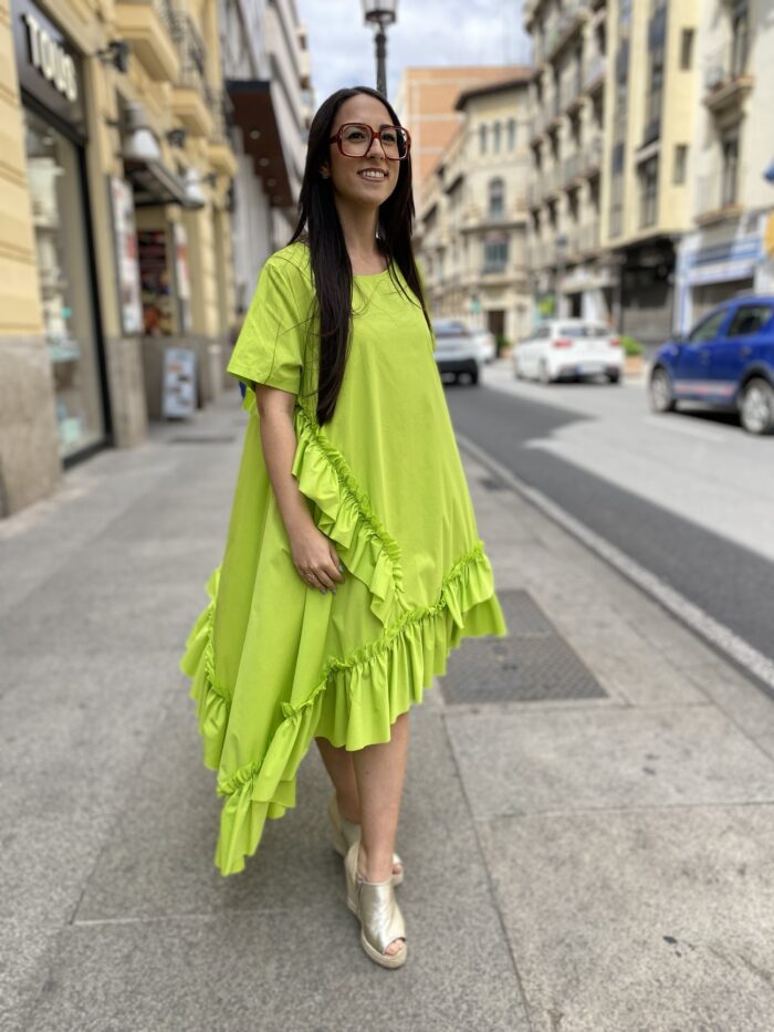 Vestido algodón asimétrico volantes - Imagen 3