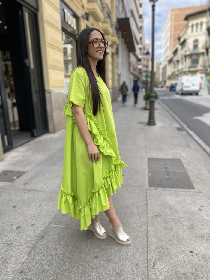 Vestido algodón asimétrico volantes - Imagen 2