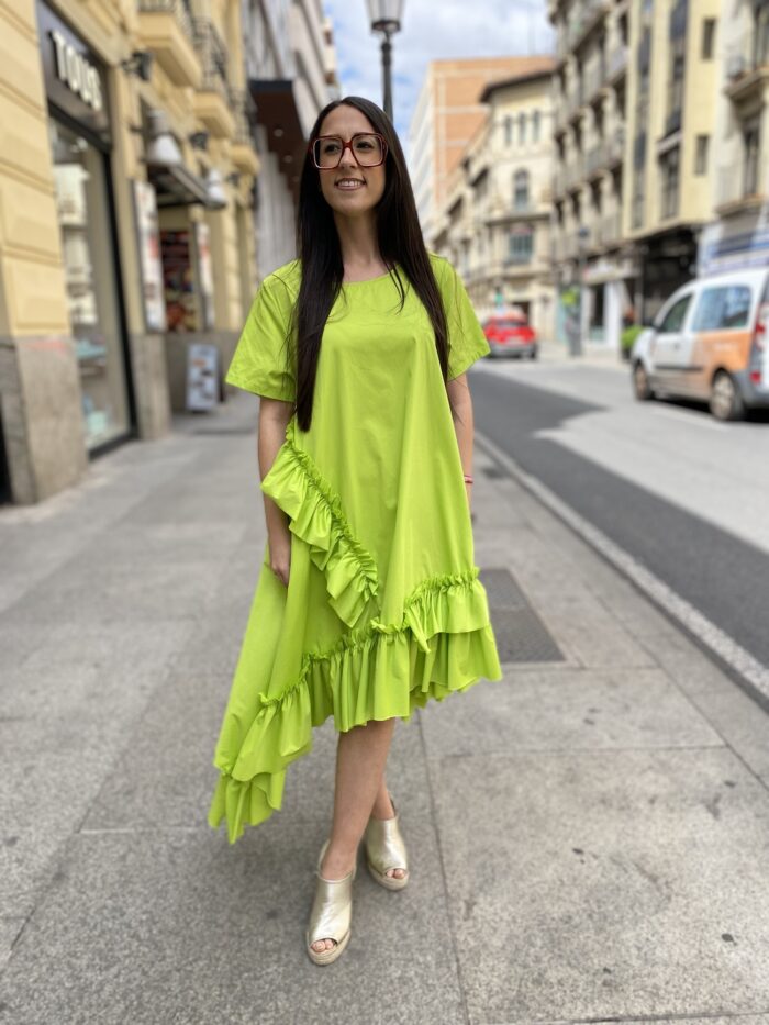 Vestido algodón asimétrico volantes