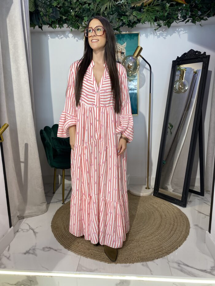 Vestido largo corazones cuello mao cotton manga farol - Imagen 2