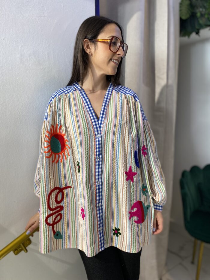 Camisa oversize algodón cuadro vichy