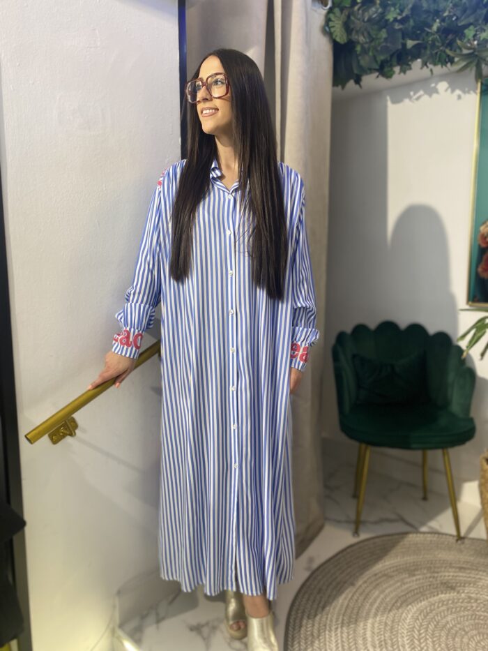 Vestido camisa rayas letras - Imagen 2