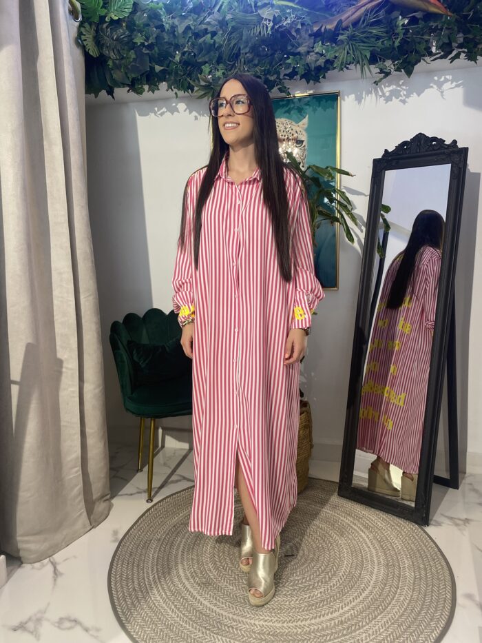 Vestido camisa rayas letras - Imagen 5