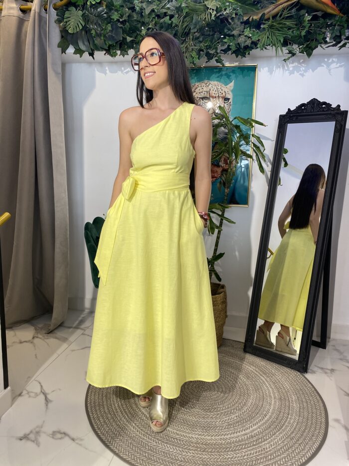 Vestido lino midi bolsillos - Imagen 4