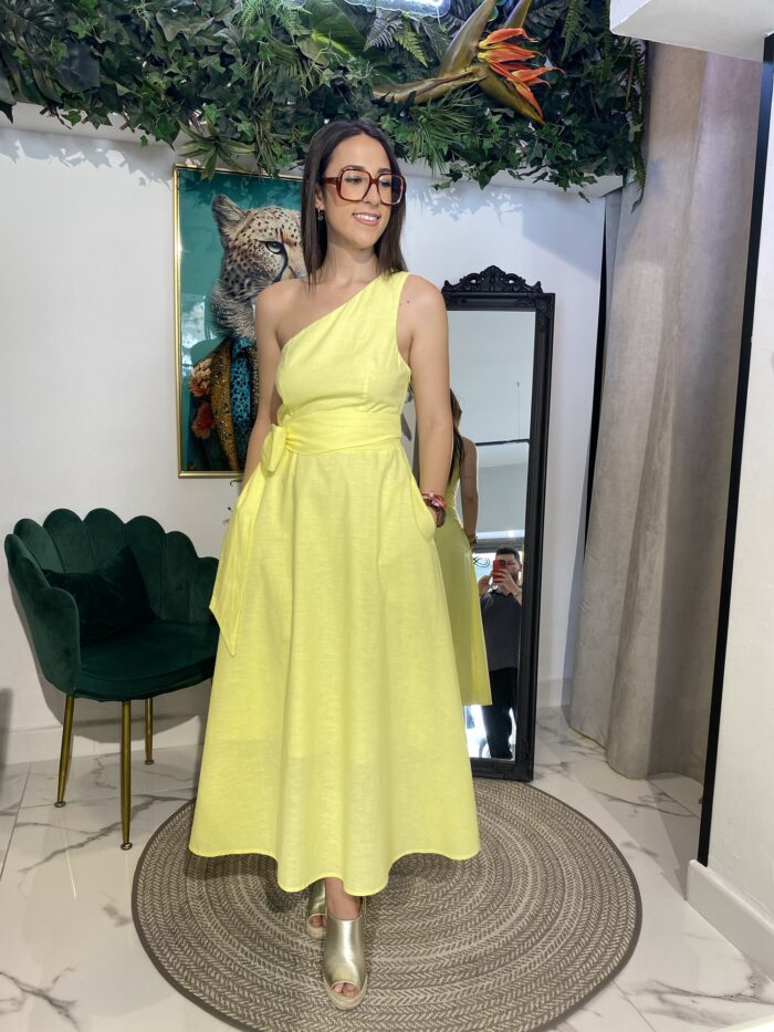 Vestido lino midi bolsillos - Imagen 3