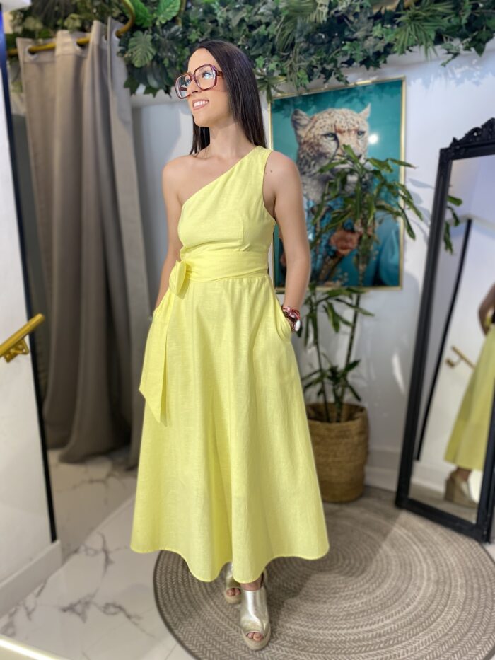 Vestido lino midi bolsillos - Imagen 2