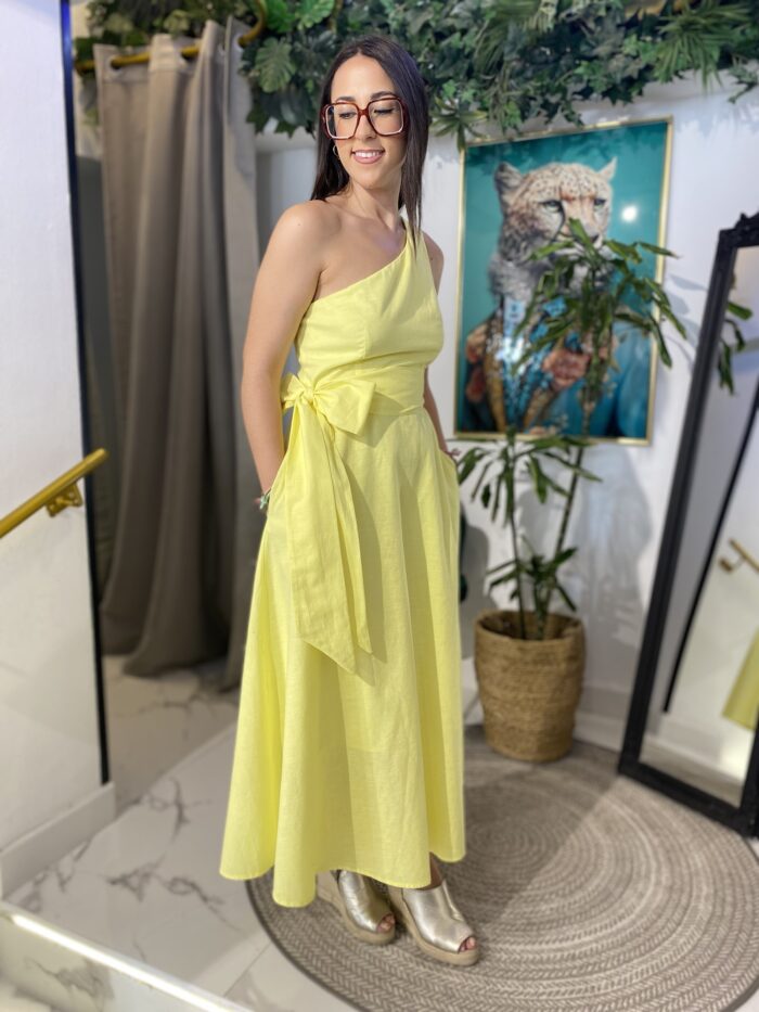 Vestido lino midi bolsillos - Imagen 5