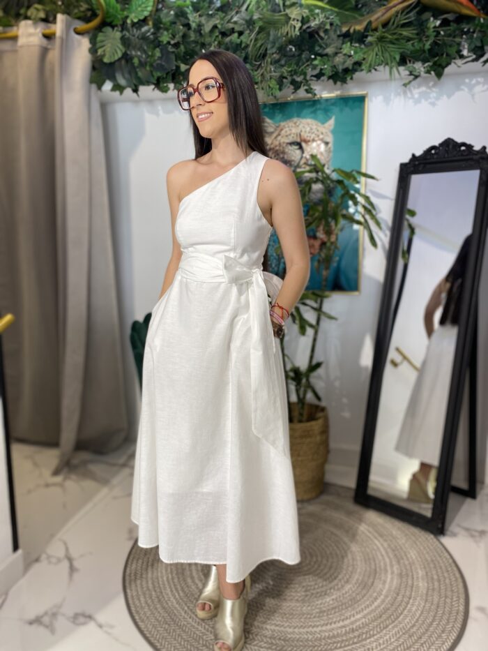 Vestido lino midi bolsillos - Imagen 7
