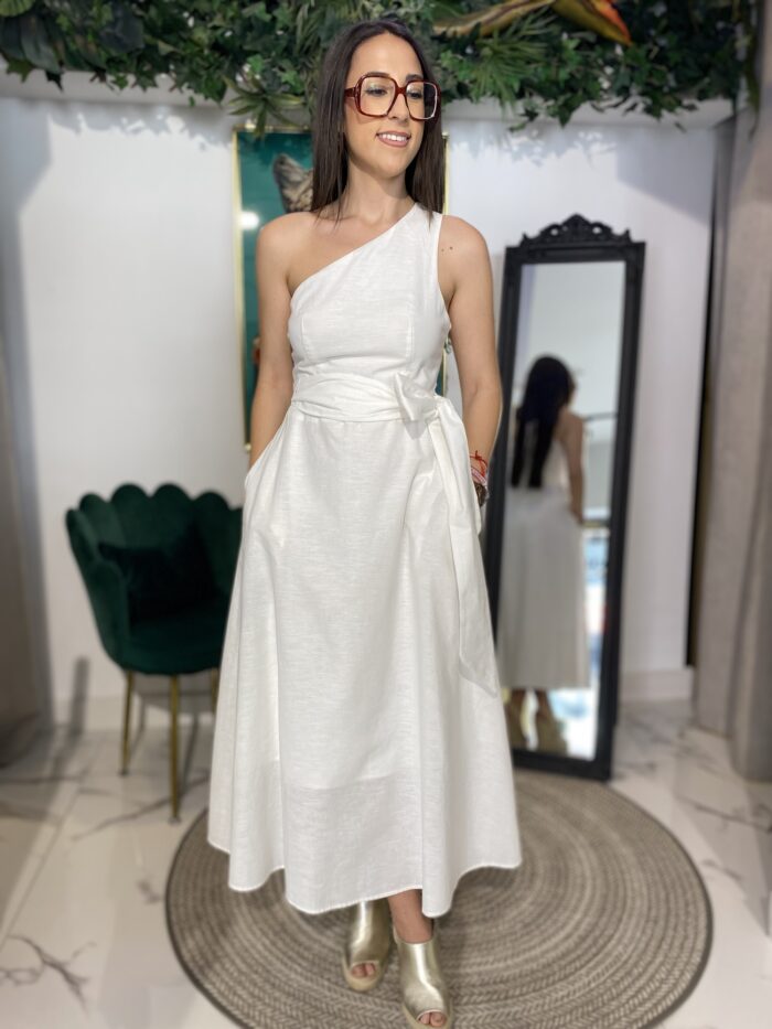 Vestido lino midi bolsillos - Imagen 6