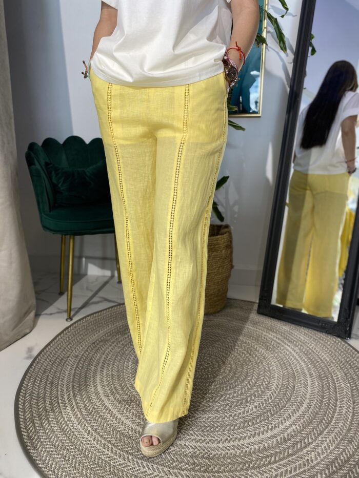 Pantalón lino forrado calado
