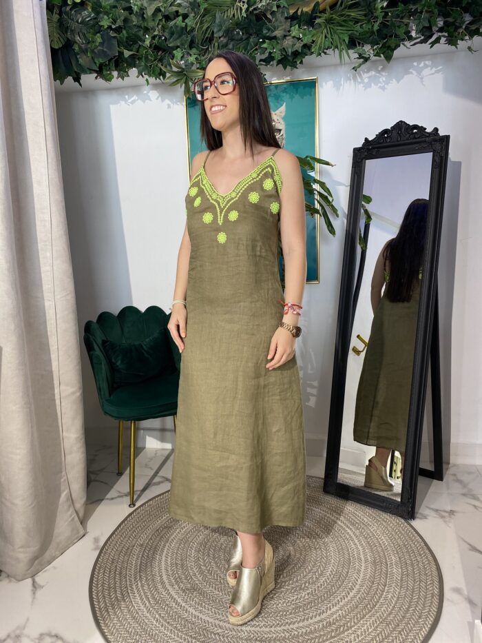 Vestido lino bordado fluor - Imagen 4