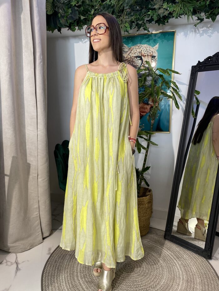 Vestido lino tirante estampado fluor - Imagen 3