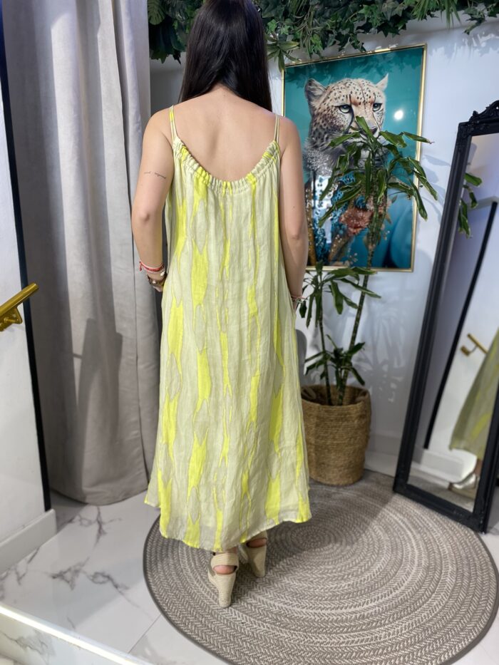 Vestido lino tirante estampado fluor - Imagen 5