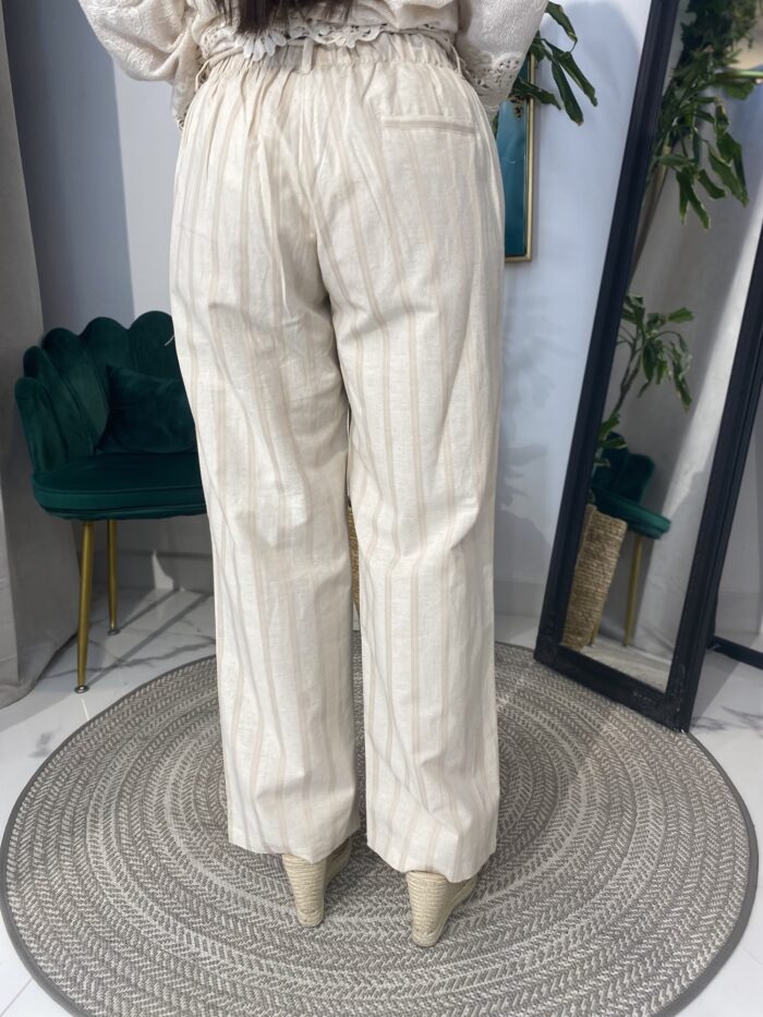 Pantalón lino rallas cinturón - Imagen 4